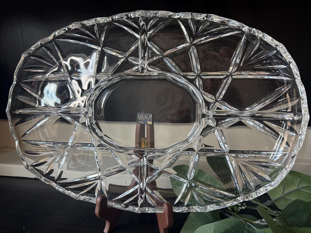 Vintage Mikasa Roxborough Crystal Divided Relish Dish, 15" Germany Tray